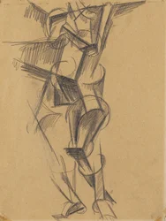 キュビスト・マン（立ち姿）、1915年（ウォーヴ紙にグラファイト）